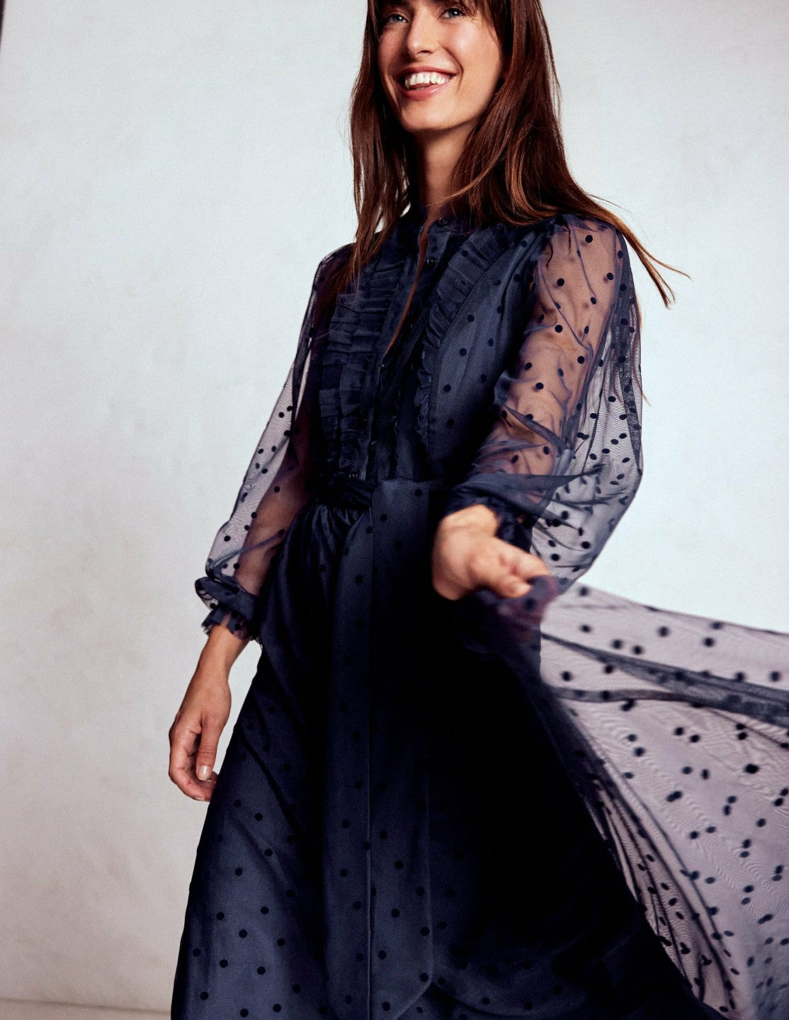 Tulle Ruffle Maxi Dress-Navy / Boden On sale