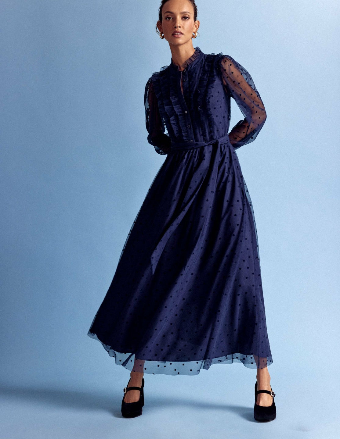 Tulle Ruffle Maxi Dress-Navy / Boden On sale