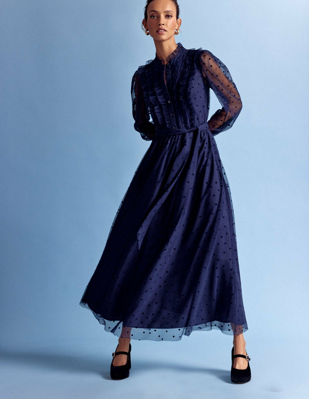 Tulle Ruffle Maxi Dress-Navy / Boden On sale