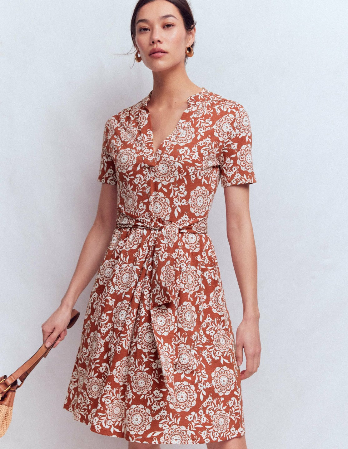 Daisy Flippy Jersey Dress-Brown, Decorative Blossom / Boden Online