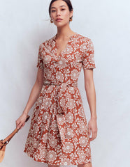 Daisy Flippy Jersey Dress-Brown, Decorative Blossom / Boden Online