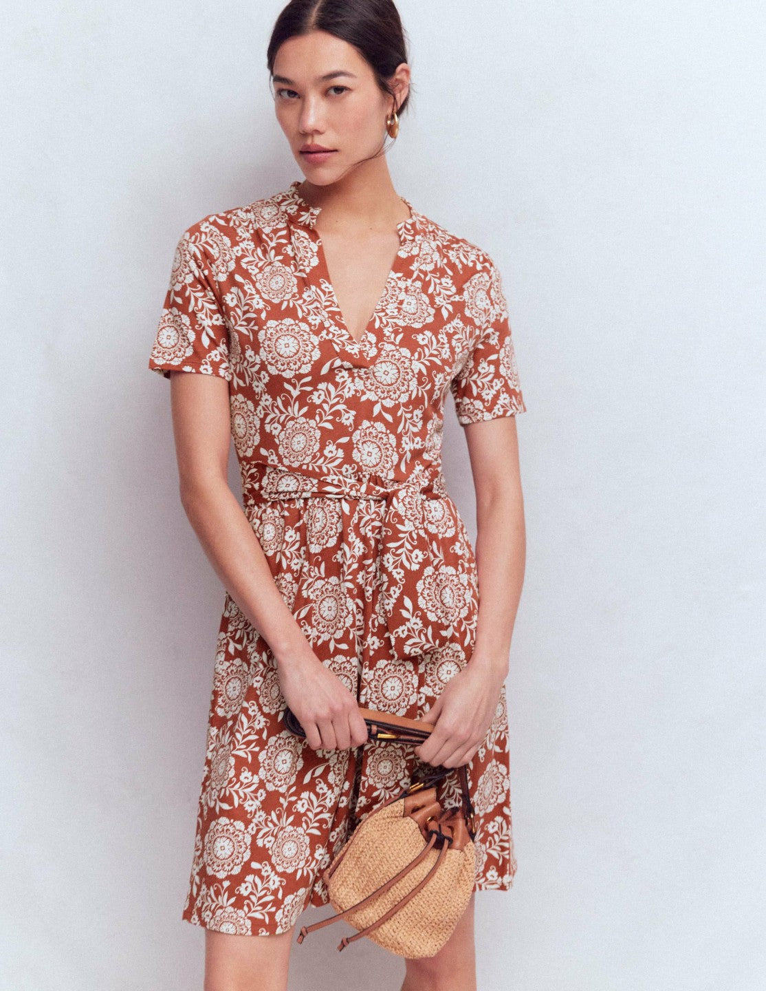 Daisy Flippy Jersey Dress-Brown, Decorative Blossom / Boden Online