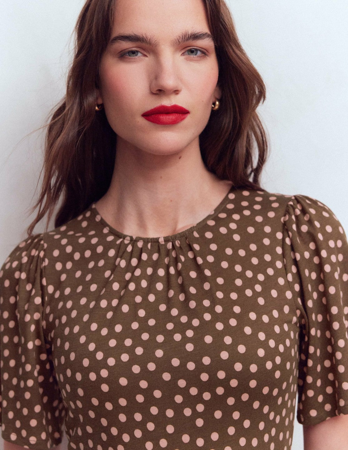 Louisa Short Jersey Dress-Raw Umber, Painted Dot / Boden Outlet