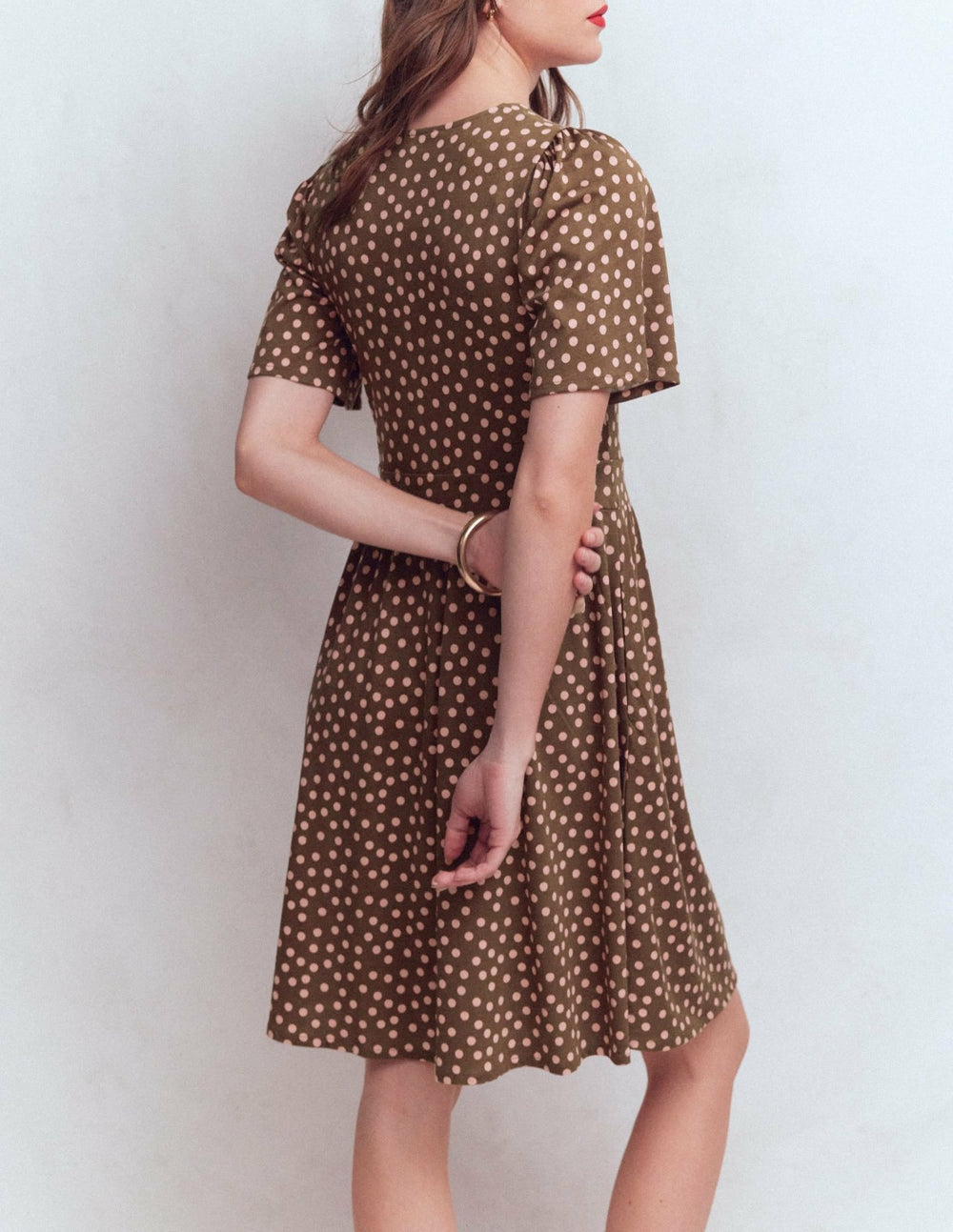 Louisa Short Jersey Dress-Raw Umber, Painted Dot / Boden Outlet
