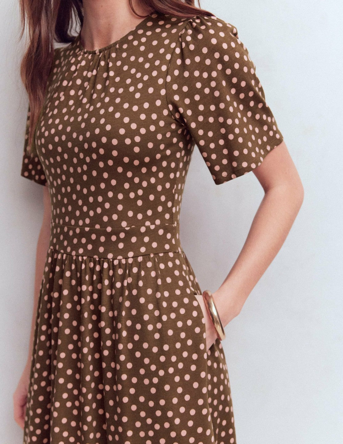 Louisa Short Jersey Dress-Raw Umber, Painted Dot / Boden Outlet