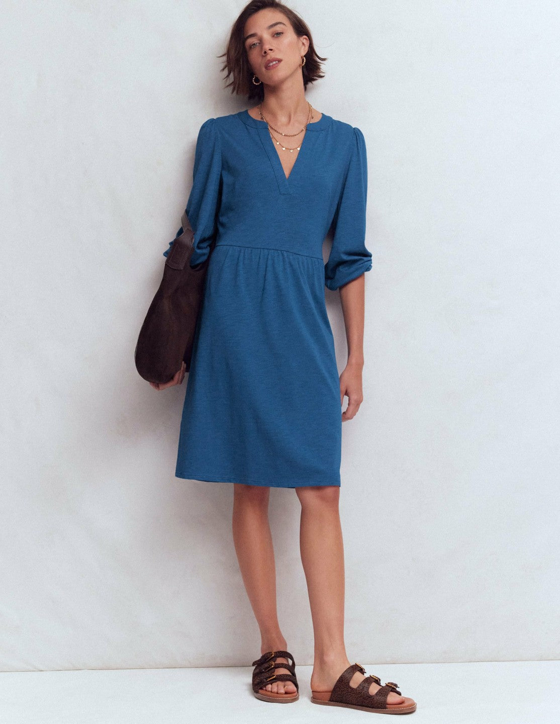 Cathy Notch Neck Jersey Dress-Tourmaline Blue / Boden Discount