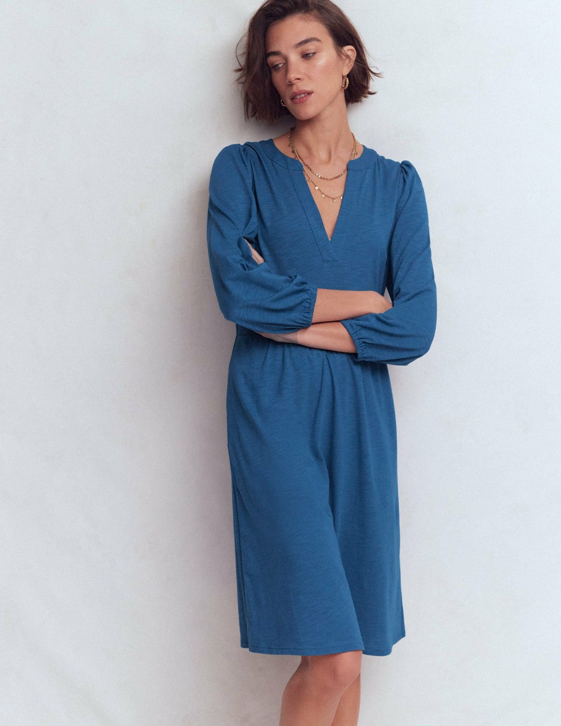 Cathy Notch Neck Jersey Dress-Tourmaline Blue / Boden Discount