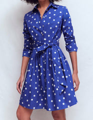 Alexa Long Sleeve Short Dress-Bright Blue, Painted Dot / Boden On sale