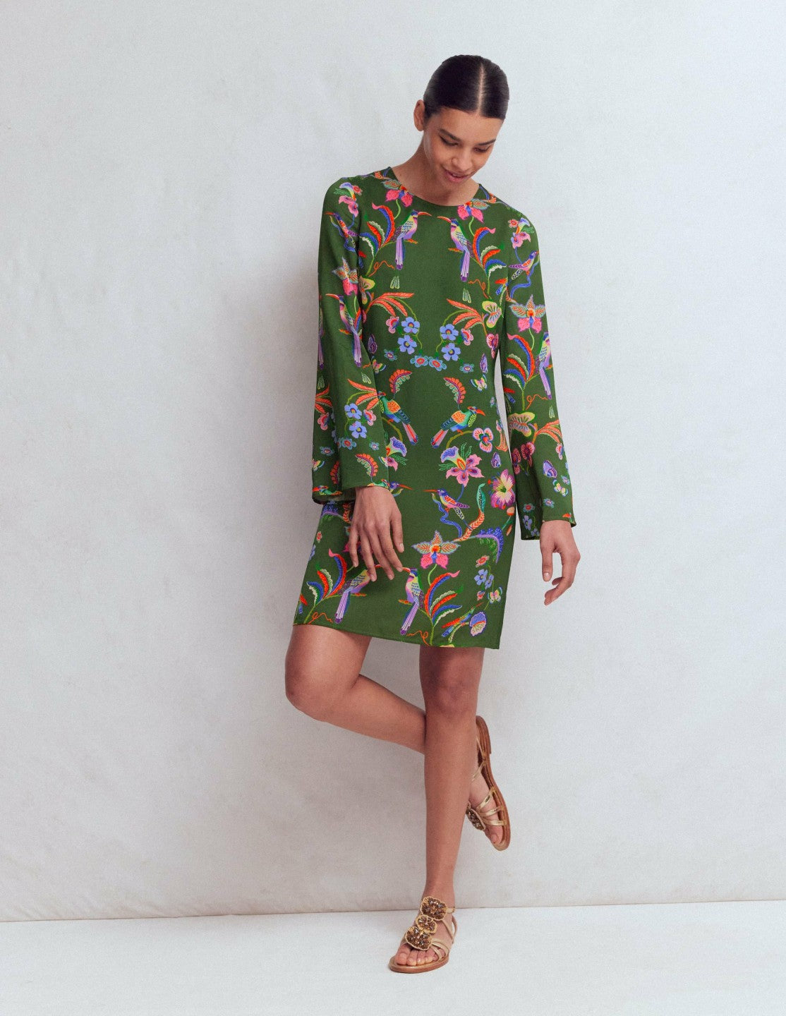 Flared Sleeve Shift Dress-Multi, Orchid Canopy / Boden