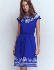 Embroidered Jersey Short Dress-Bright Blue / Boden Online