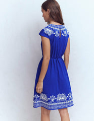 Embroidered Jersey Short Dress-Bright Blue / Boden Online