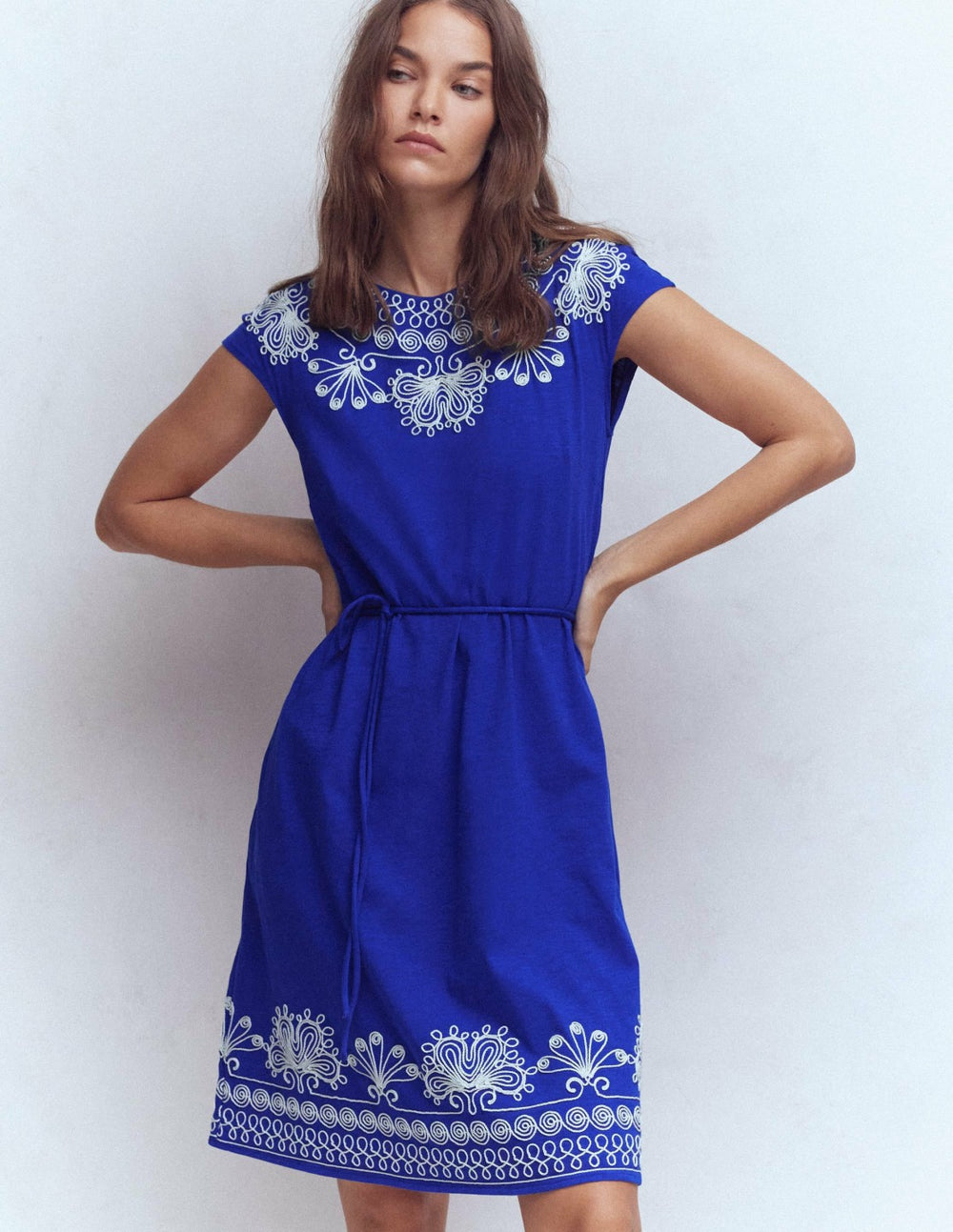 Embroidered Jersey Short Dress-Bright Blue / Boden Online