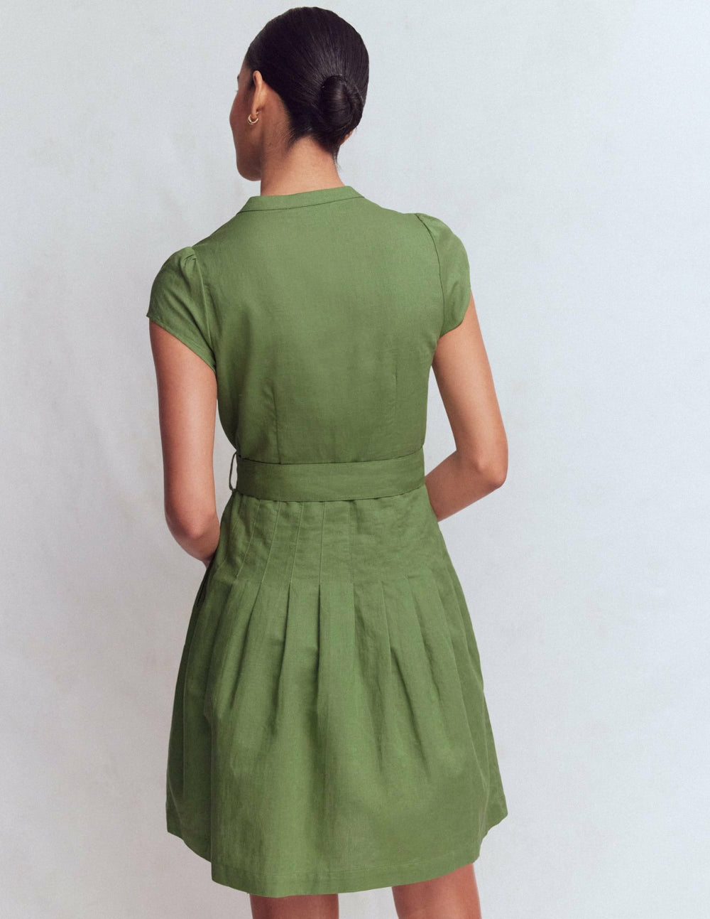 Arabella Short Linen Dress-Safari Green / Boden Discount
