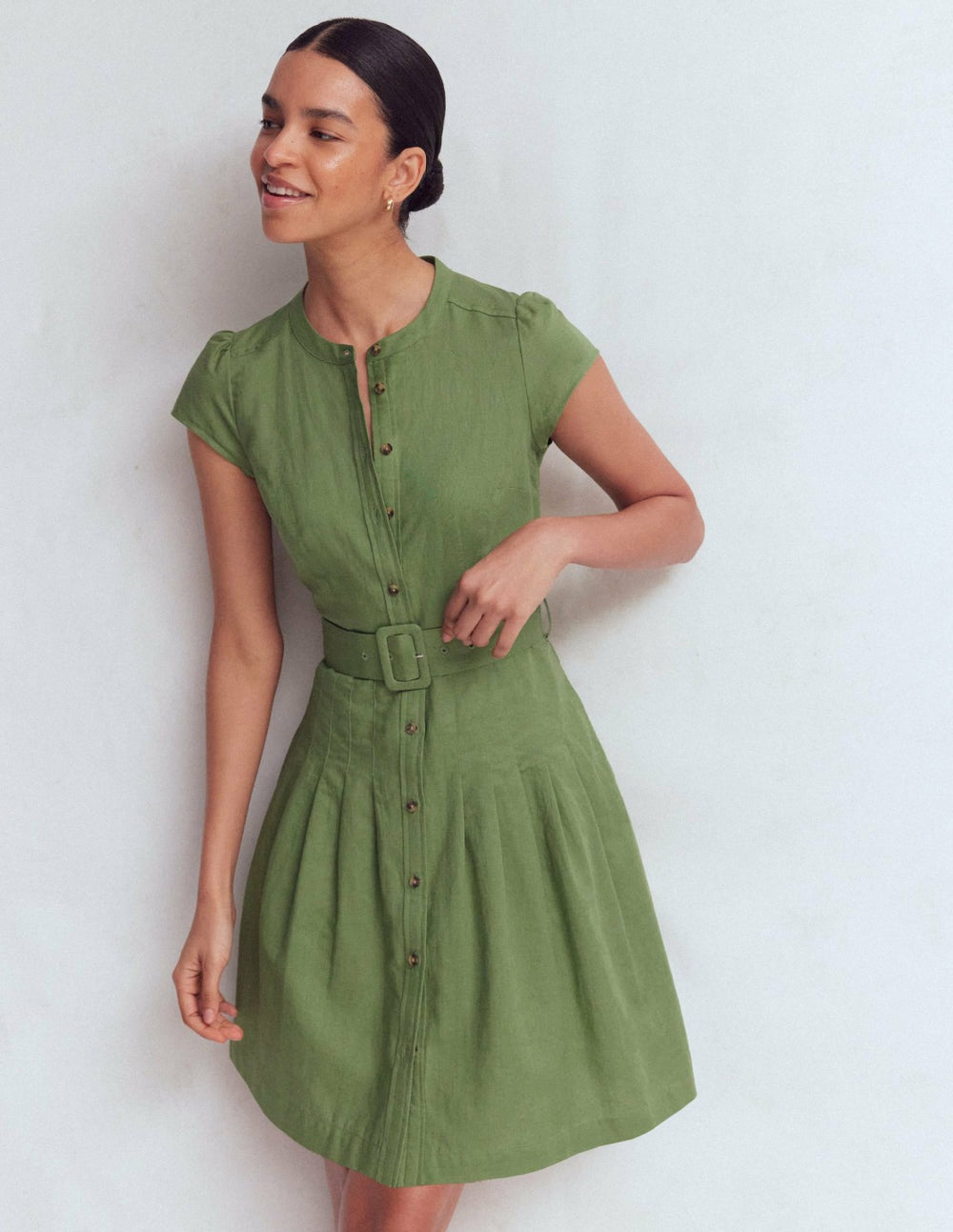 Arabella Short Linen Dress-Safari Green / Boden Discount