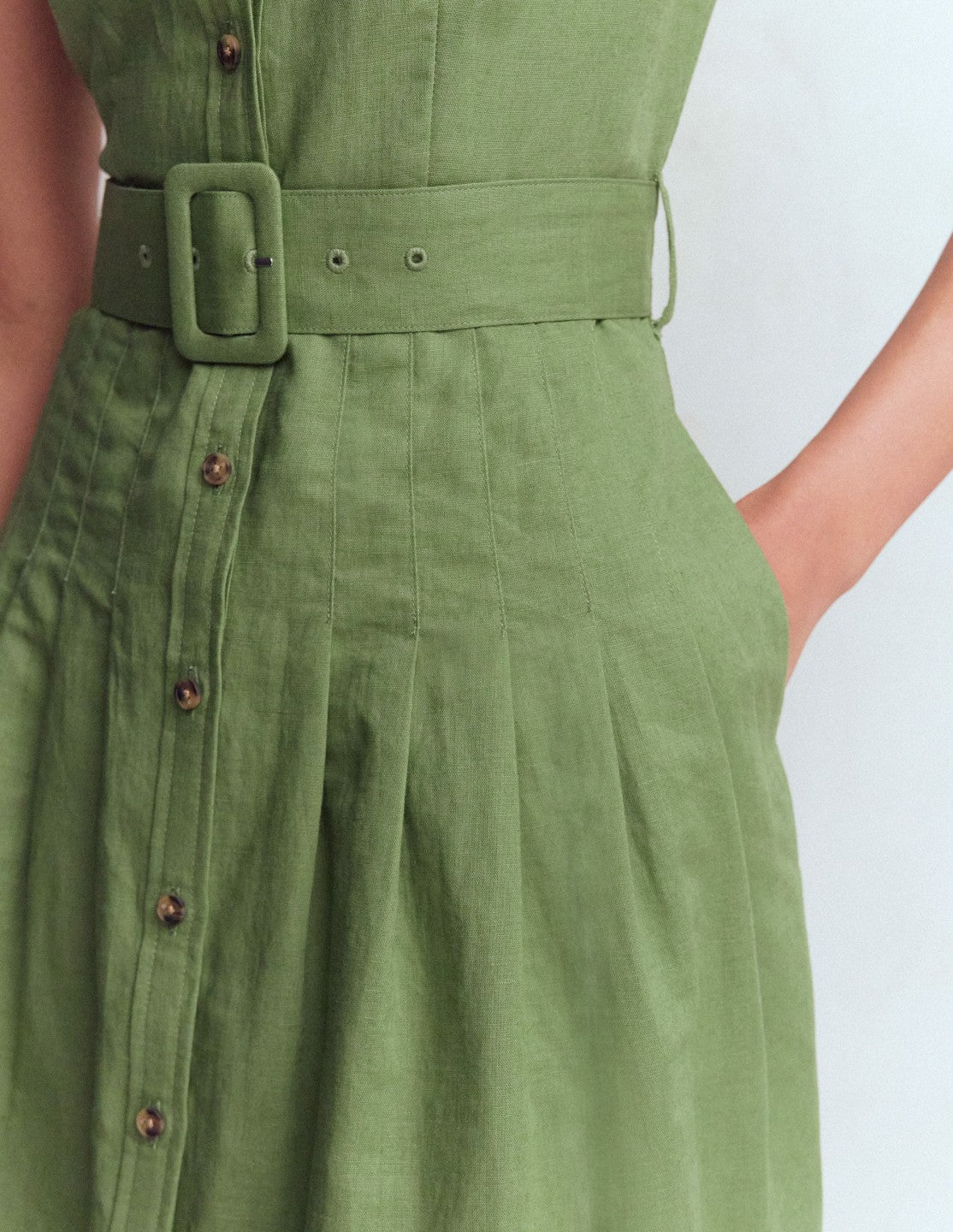 Arabella Short Linen Dress-Safari Green / Boden Discount