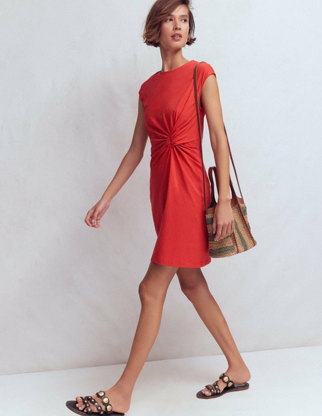 Delilah Twist Short Dress-Red Coral / Boden Sale
