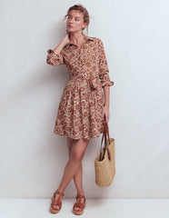 Alexa Long Sleeve Short Dress-Brown, Meadow Scatter / Boden Online