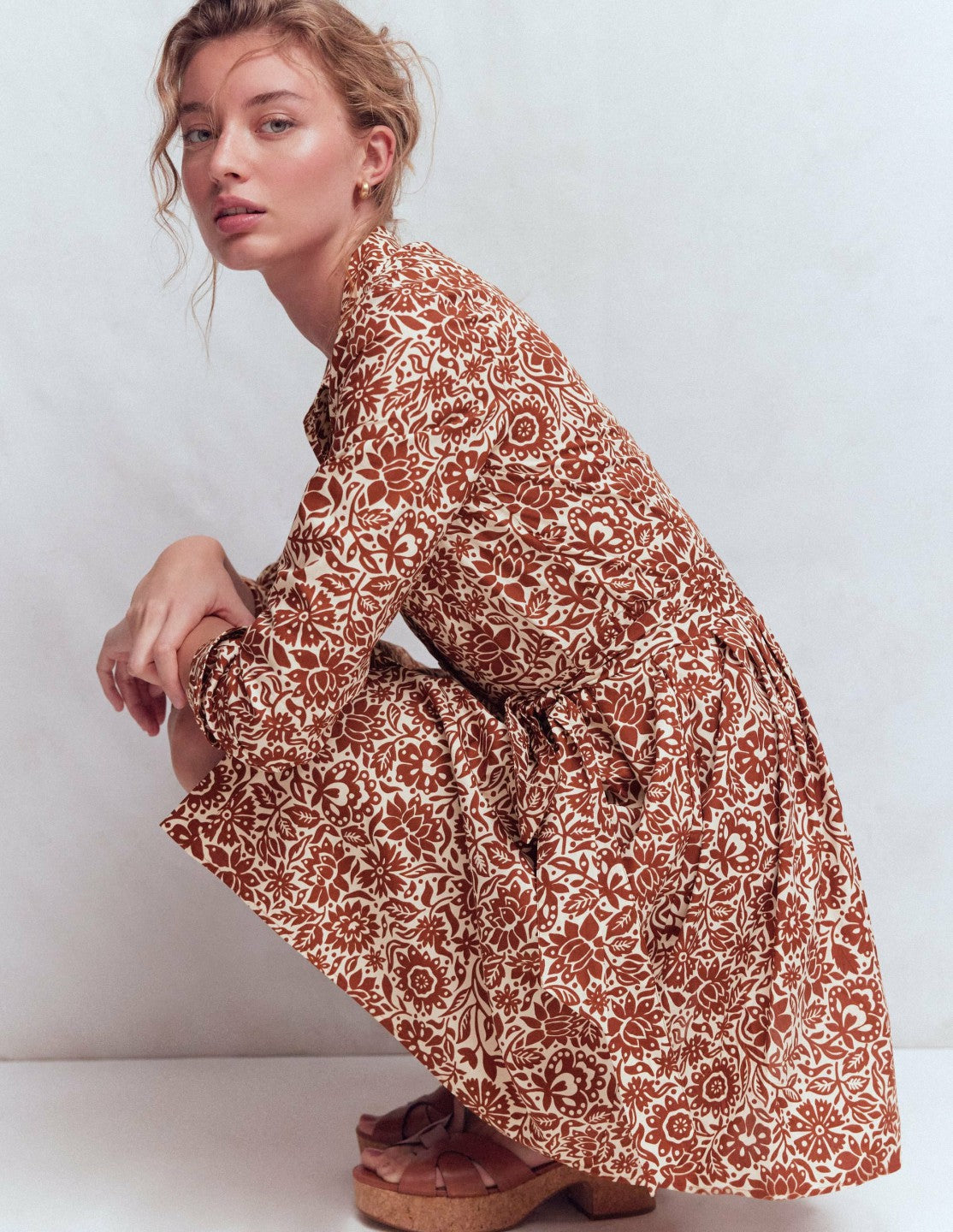 Alexa Long Sleeve Short Dress-Brown, Meadow Scatter / Boden Online