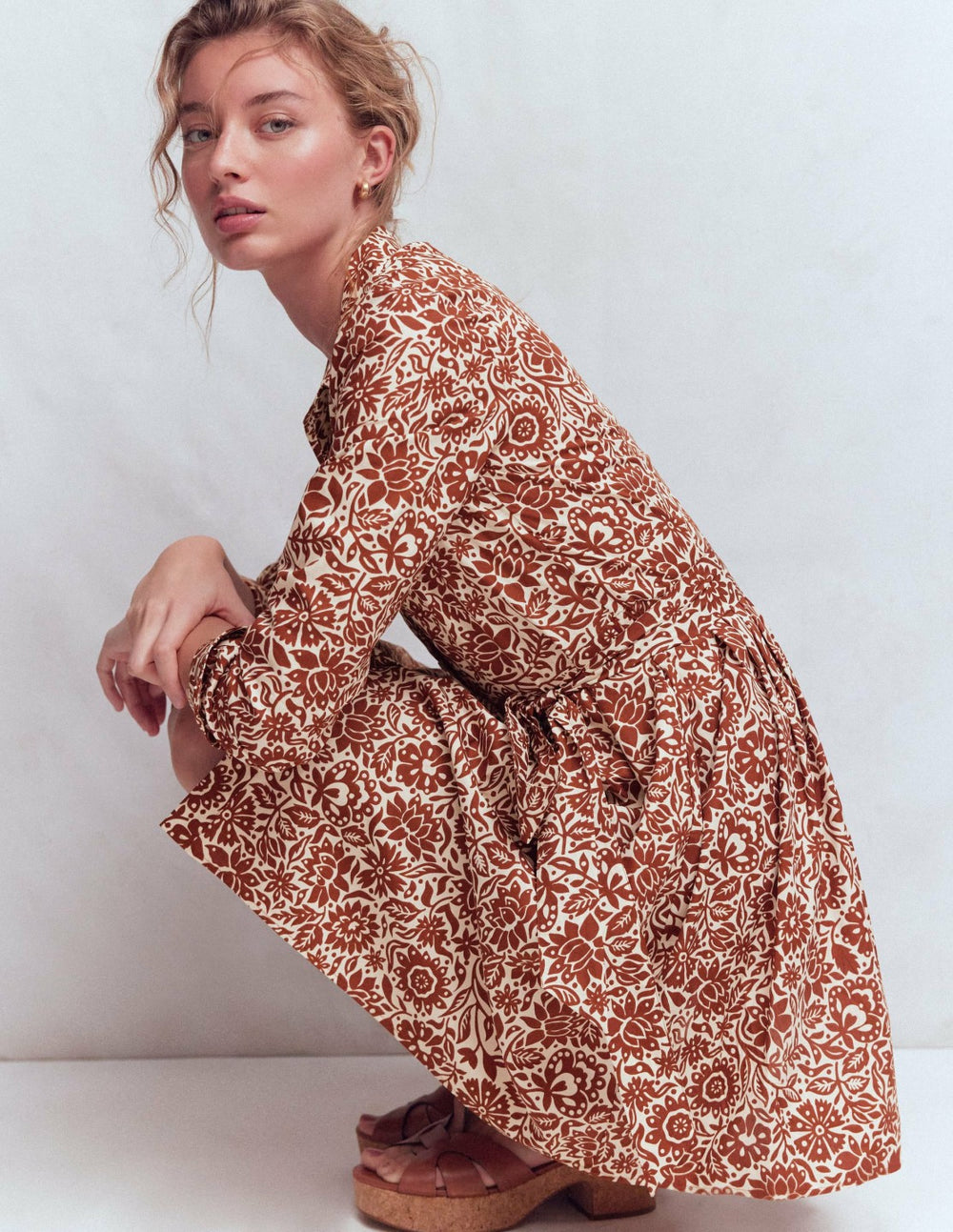 Alexa Long Sleeve Short Dress-Brown, Meadow Scatter / Boden Online