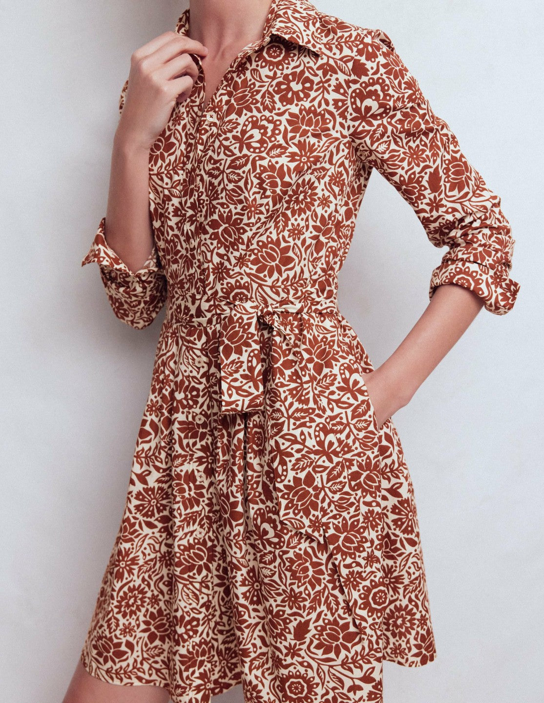 Alexa Long Sleeve Short Dress-Brown, Meadow Scatter / Boden Online