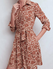 Alexa Long Sleeve Short Dress-Brown, Meadow Scatter / Boden Online