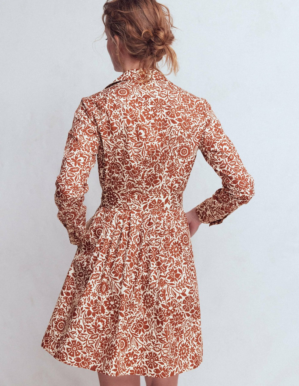 Alexa Long Sleeve Short Dress-Brown, Meadow Scatter / Boden Online