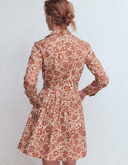 Alexa Long Sleeve Short Dress-Brown, Meadow Scatter / Boden Online