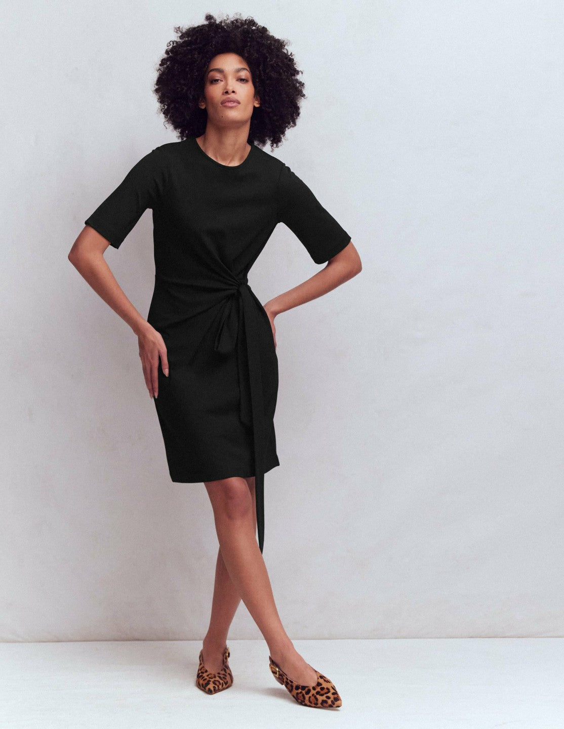 Zinnia Tie Jersey Short Dress-Black / Boden Outlet