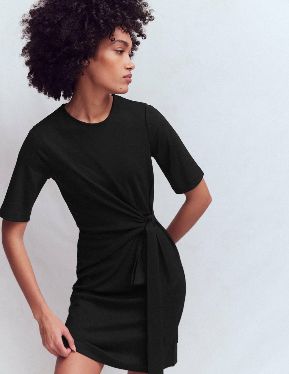 Zinnia Tie Jersey Short Dress-Black / Boden Outlet