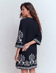 Short Kaftan Jersey Dress-Navy Embroidered / Boden Sale