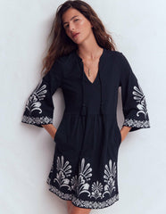 Short Kaftan Jersey Dress-Navy Embroidered / Boden Sale