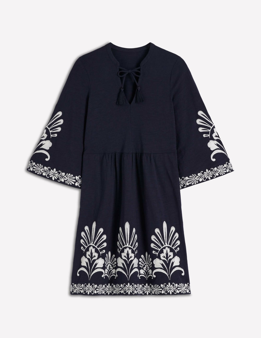 Short Kaftan Jersey Dress-Navy Embroidered / Boden Sale