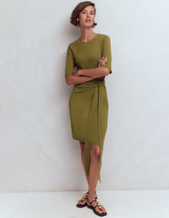 Zinnia Tie Jersey Short Dress-Olive / Boden Online