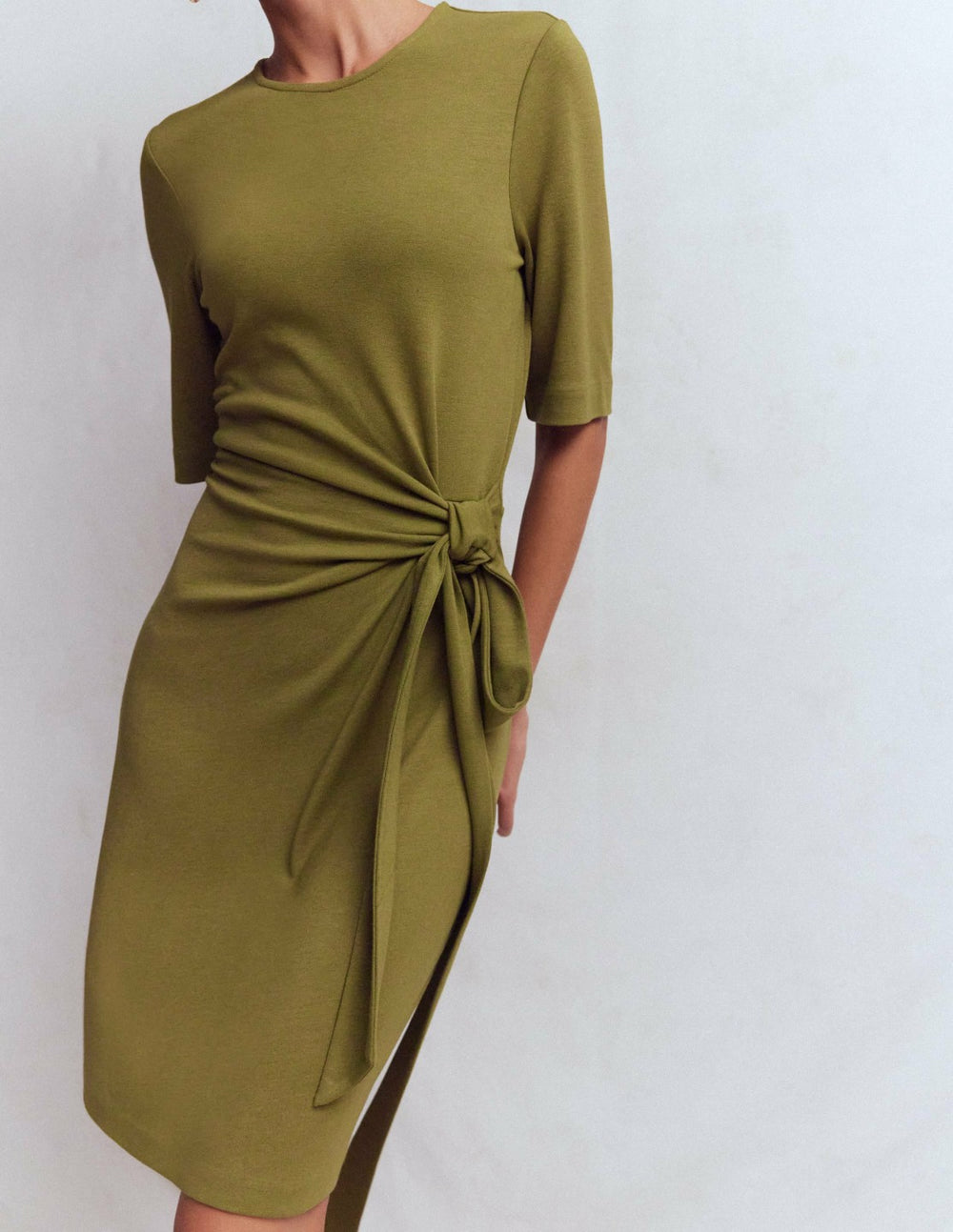 Zinnia Tie Jersey Short Dress-Olive / Boden Online