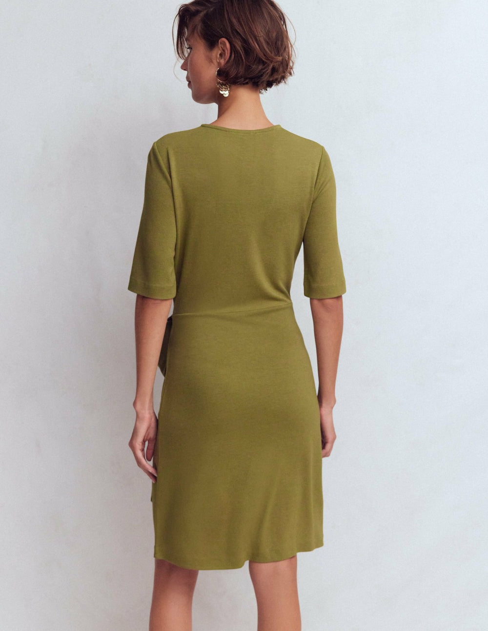 Zinnia Tie Jersey Short Dress-Olive / Boden Online