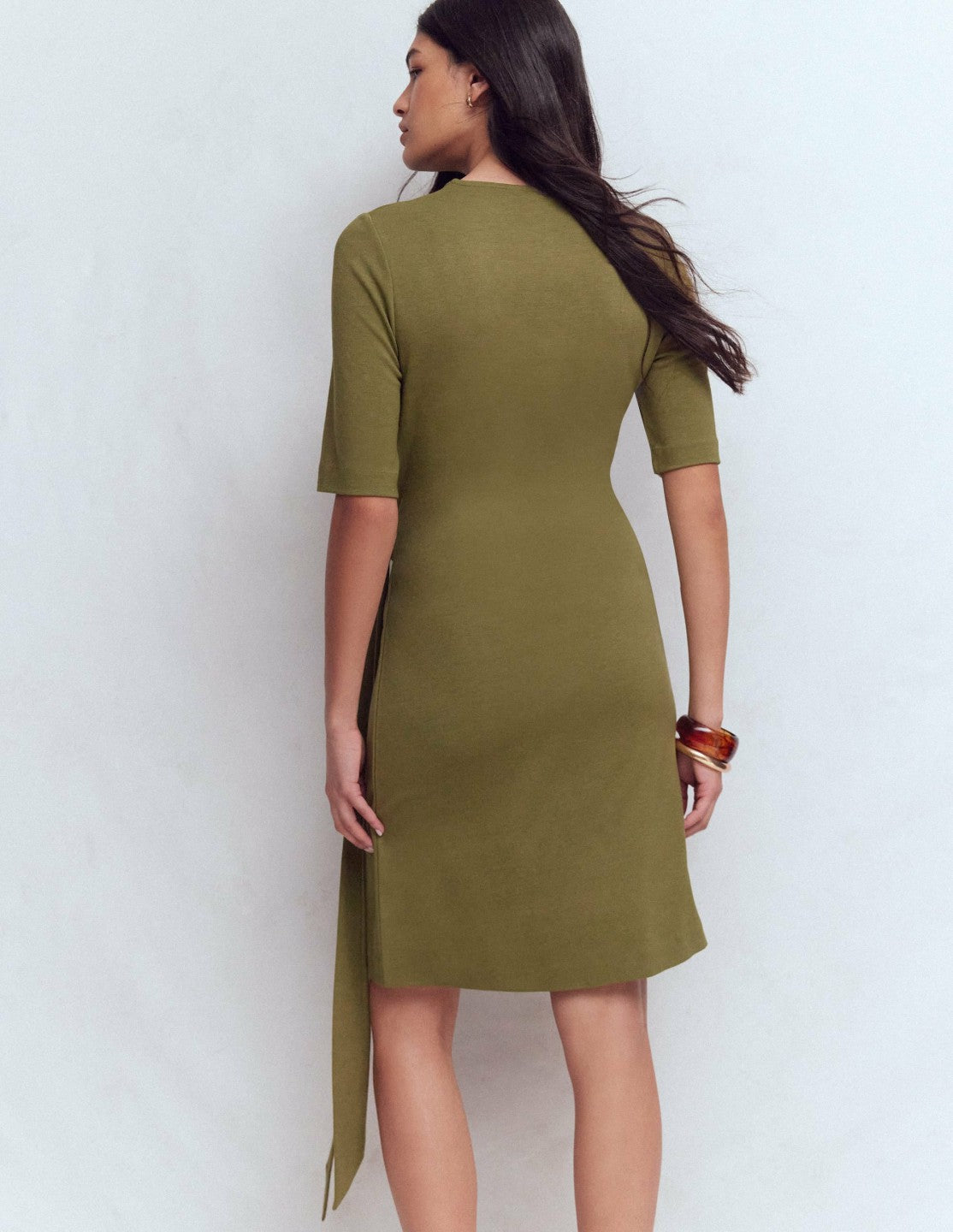 Zinnia Tie Jersey Short Dress-Olive / Boden Online