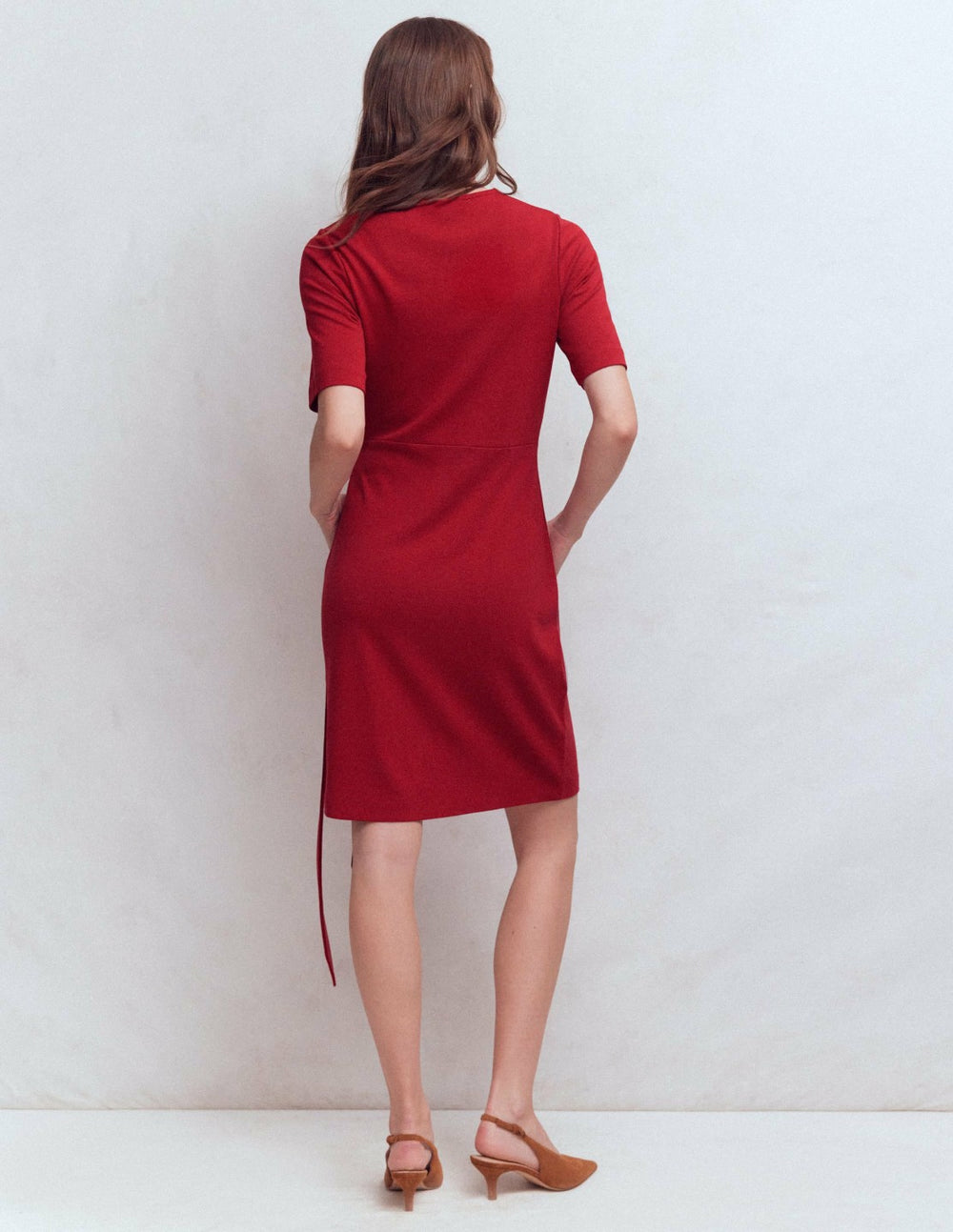 Zinnia Tie Jersey Short Dress-Rich Chestnut / Boden Outlet