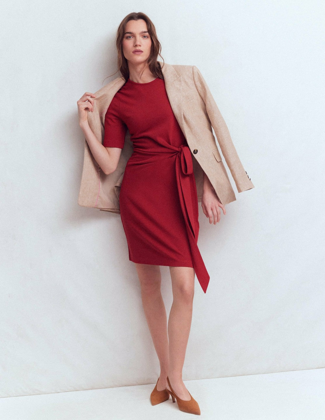 Zinnia Tie Jersey Short Dress-Rich Chestnut / Boden Outlet