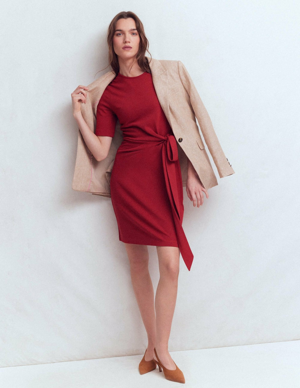 Zinnia Tie Jersey Short Dress-Rich Chestnut / Boden Outlet