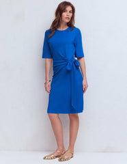 Zinnia Tie Jersey Short Dress-Kingfisher Blue / Boden On sale