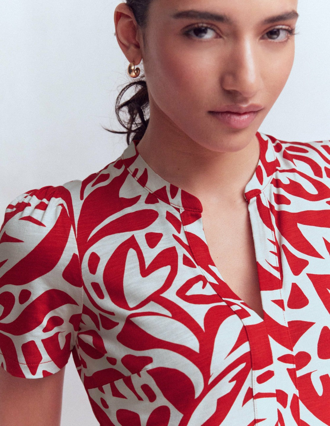 Naomi Short Sleeve Dress-Merida Red, Leafy Cascade Mono / Boden