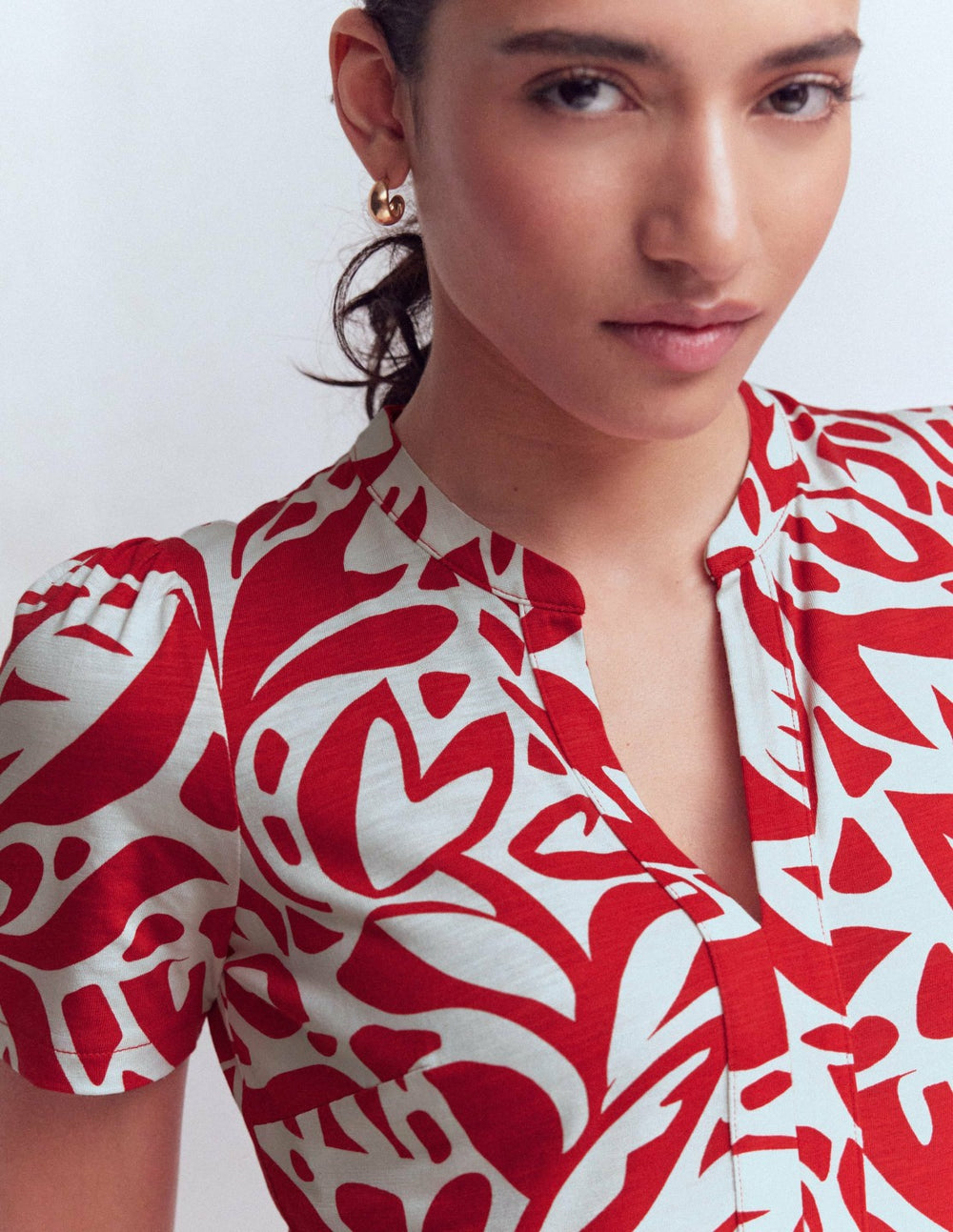 Naomi Short Sleeve Dress-Merida Red, Leafy Cascade Mono / Boden