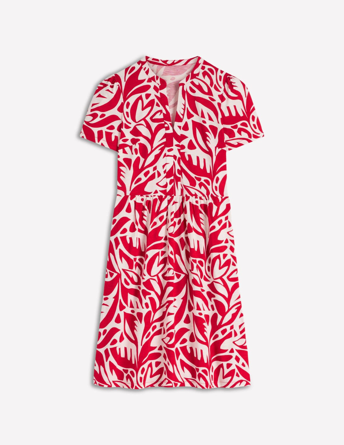Naomi Short Sleeve Dress-Merida Red, Leafy Cascade Mono / Boden