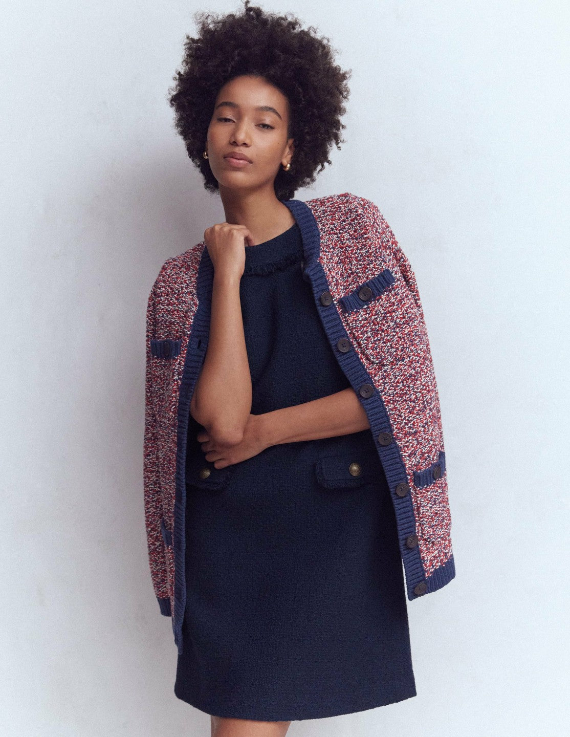 Evita Cotton Shift Dress-Navy / Boden Sale