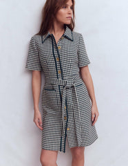 Loren Trim Short Dress-Navy Dogtooth / Boden Online