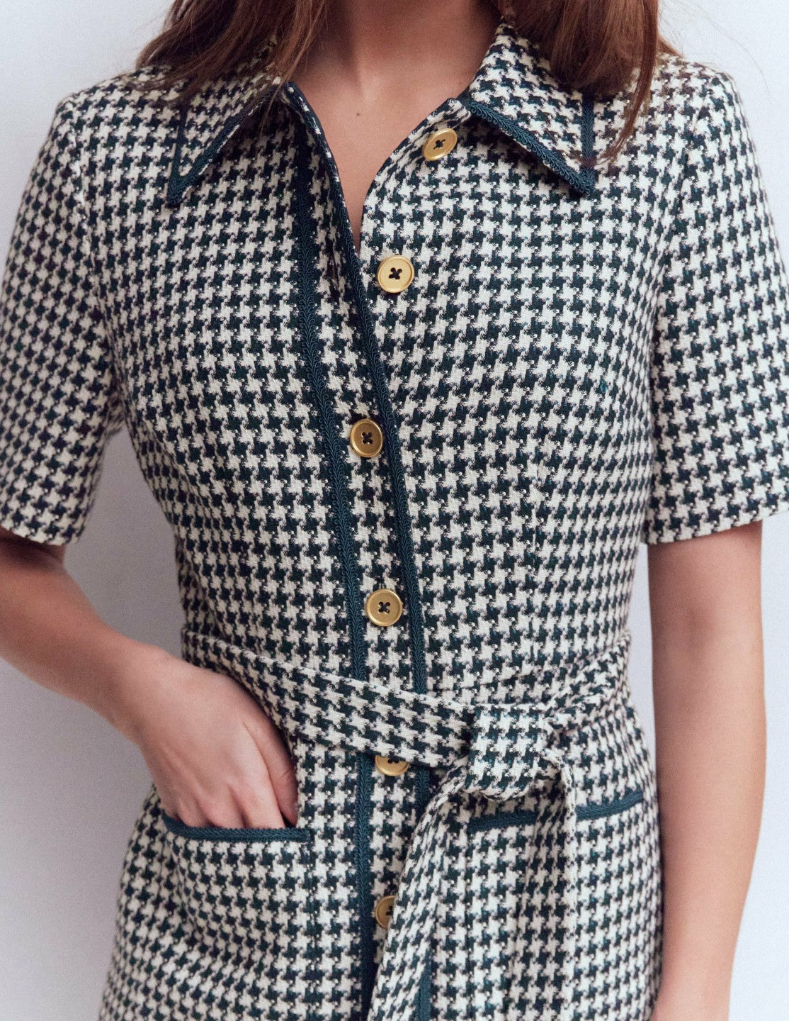 Loren Trim Short Dress-Navy Dogtooth / Boden Online