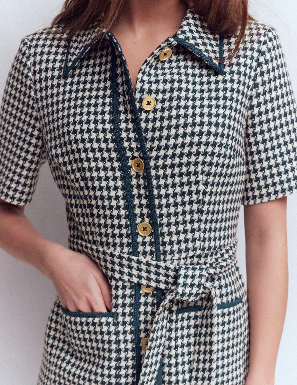 Loren Trim Short Dress-Navy Dogtooth / Boden Online