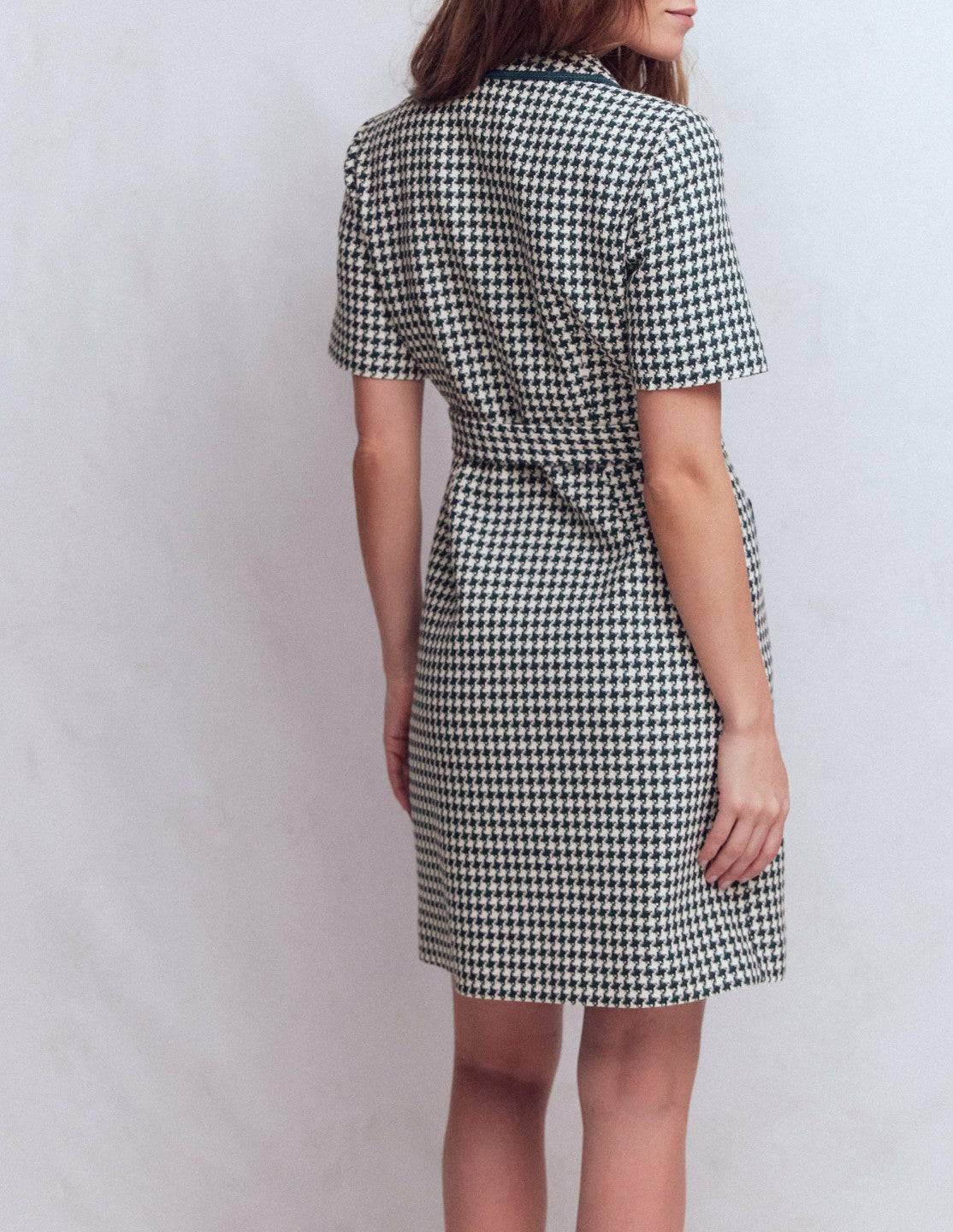 Loren Trim Short Dress-Navy Dogtooth / Boden Online