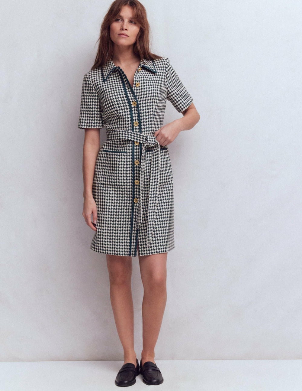 Loren Trim Short Dress-Navy Dogtooth / Boden Online