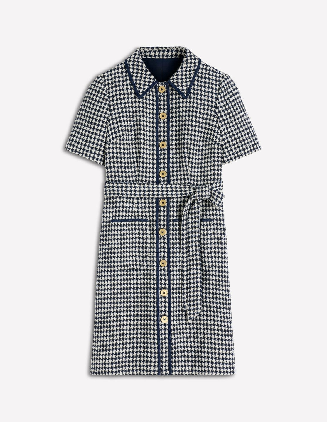 Loren Trim Short Dress-Navy Dogtooth / Boden Online